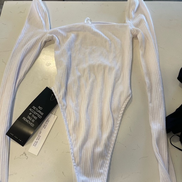 ARE YOU AM I White Ribbed Bodysuit - Picture 1 of 2